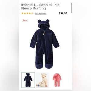 L.L. Bean Plush Navy Baby Fleece bunting